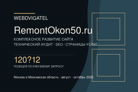 Кейс WebDvigatel: SEO и развитие RemontOkon50.ru Кейс WebDvigatel: комплексное развитие сайта RemontOkon50.ru